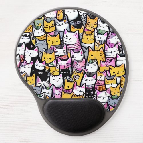 Cat faces doodle comic pattern feline kitties gel mouse pad