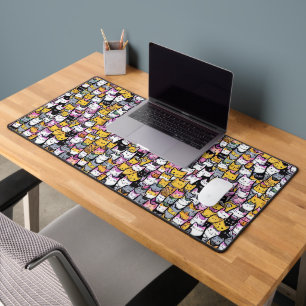 Cat faces doodle comic pattern feline pets pattern desk mat