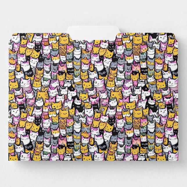 Cat faces doodle comic pattern feline pets pattern file folder (Front Center)