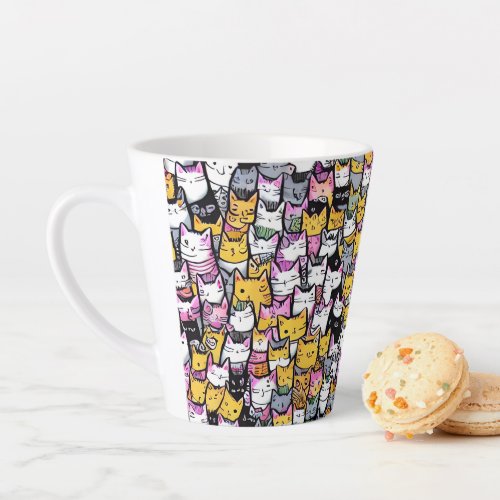Cat faces doodle cute feline cats kitties print  latte mug