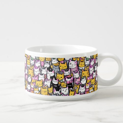 Cat faces doodle cute feline kitties pets pattern bowl
