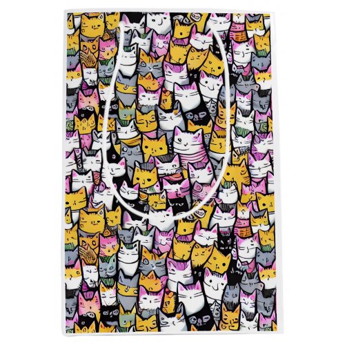 Cat faces doodle cute kitties feline pets pattern medium gift bag