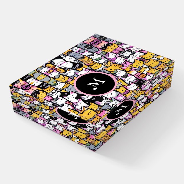 Cat faces doodle feline pets animals pattern paperweight (Angled)