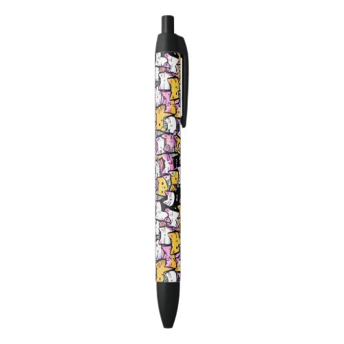 Cat faces doodle feline pets kitties pattern fun black ink pen