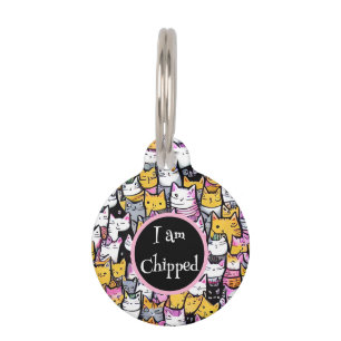 Cat faces doodle pattern feline pets monogram fun pet ID tag