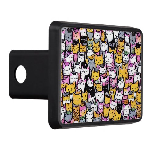 Cat faces doodle pattern pets kitties cute animal  hitch cover