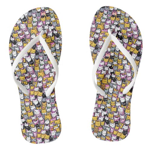 Cat faces doodle pattern pets kitties feral feline flip flops