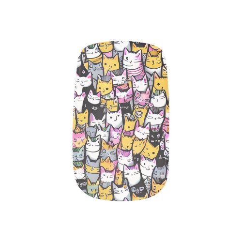 Cat faces doodle pattern pets kitties print feline minx nail art