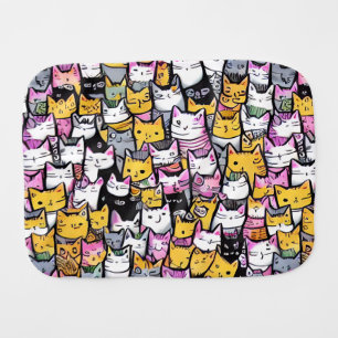 Cat faces doodle print collage fun pattern baby burp cloth
