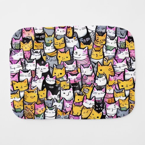 Cat faces doodle print collage fun pattern baby burp cloth