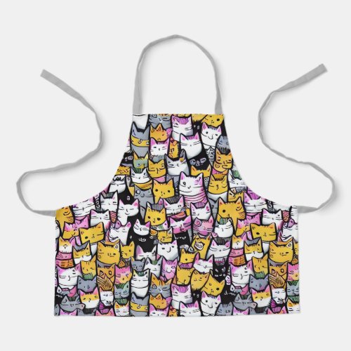 Cat faces doodle print collage kitties pattern apron