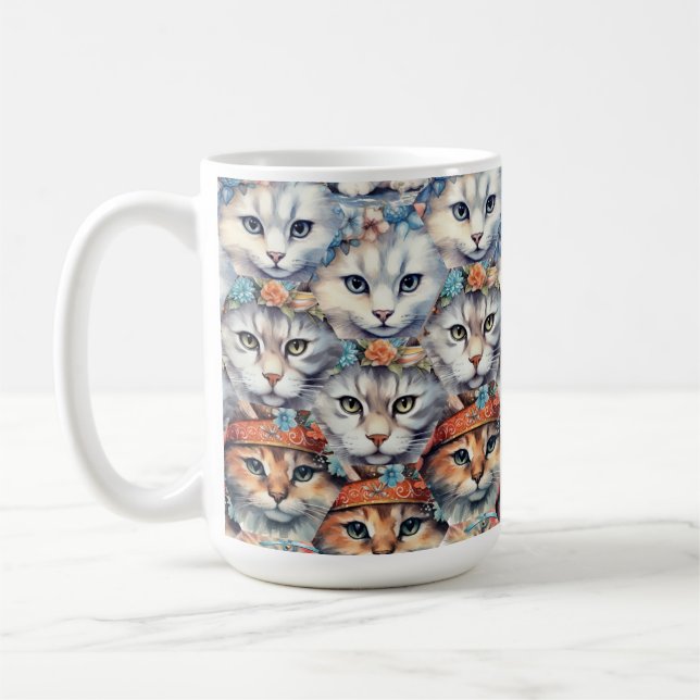 Cat faces Hexagon Pattern Coffee Mug (Left)