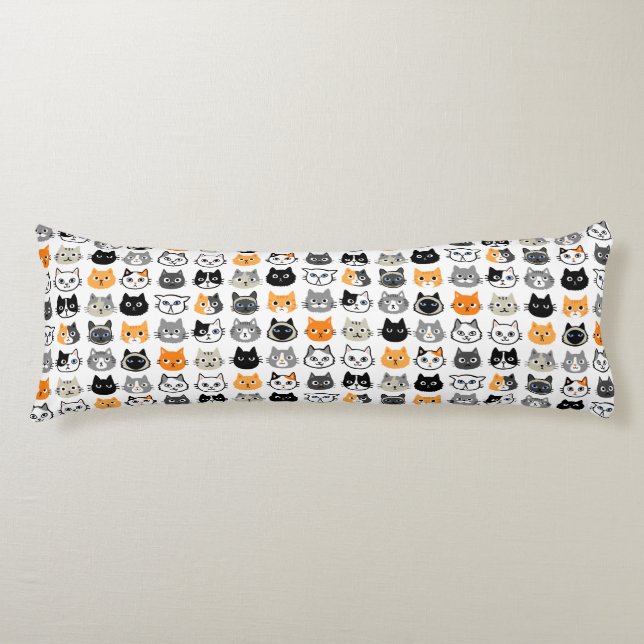Cat Faces Pattern | Cool Kitty Cat Lover's Body Pillow (Front)