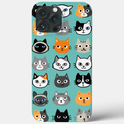 Cat Faces Pattern  Cool Kitty Cat Lovers iPhone 13 Pro Max Case