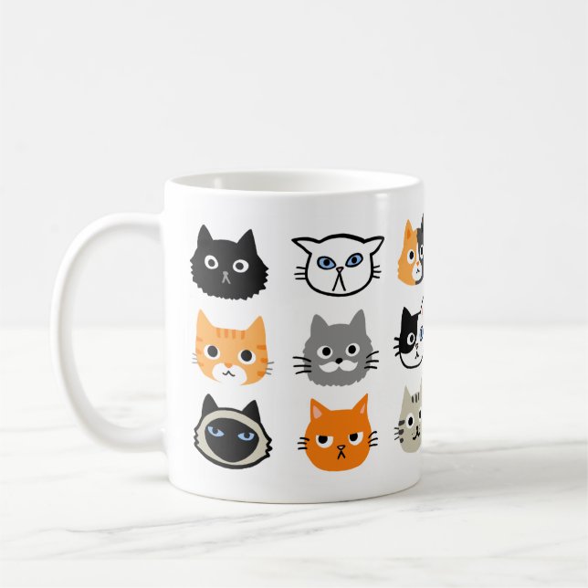 Cat Faces Pattern | Cool Kitty Cat Lover's Coffee Mug (Left)
