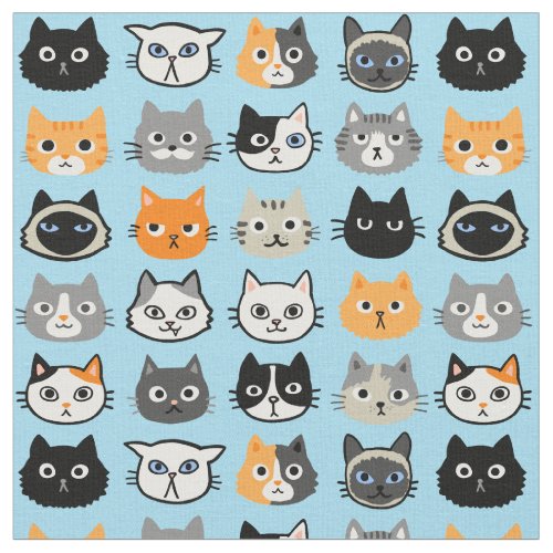 Cat Faces Pattern  Cool Kitty Cat Lovers Fabric