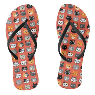 Cat Faces Pattern   Cool Kitty Cat Lover's Flip Flops