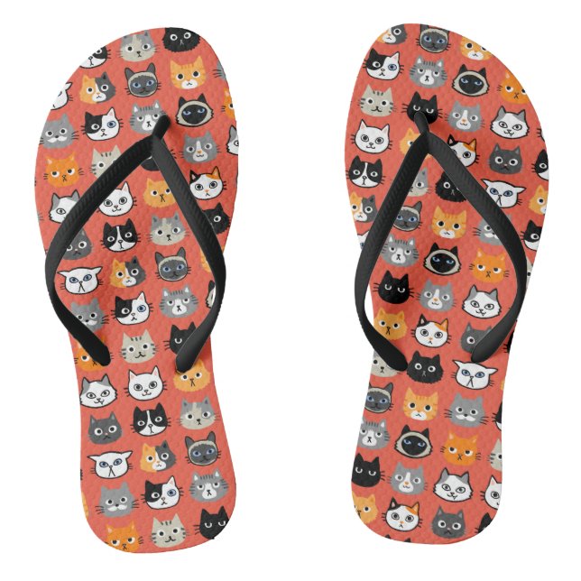 Cat Faces Pattern | Cool Kitty Cat Lover's Flip Flops (Footbed)