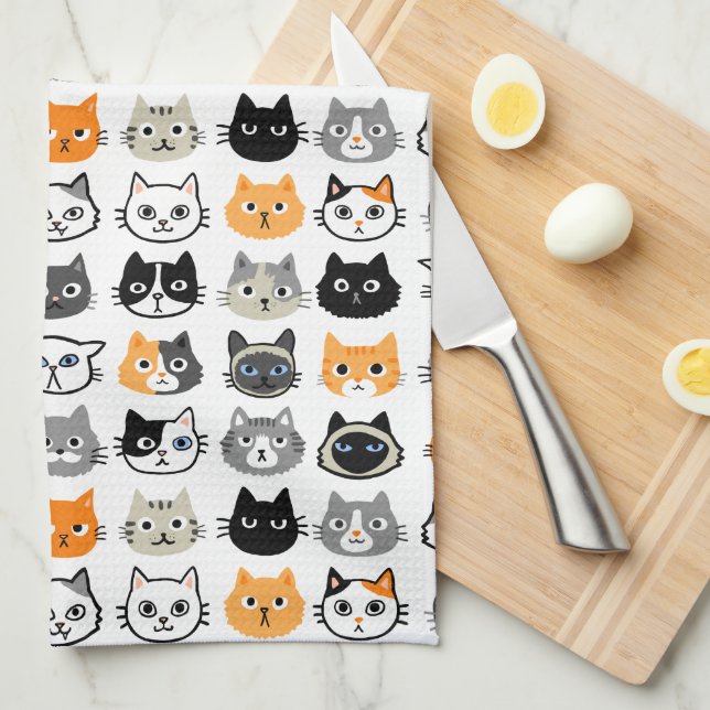 Cat Faces Pattern | Cool Kitty Cat Lover's Kitchen Towel (Quarter Fold)