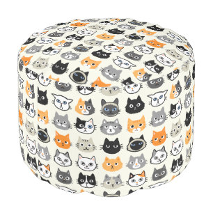 Cat Faces Pattern   Cool Kitty Cat Lover's Pouf