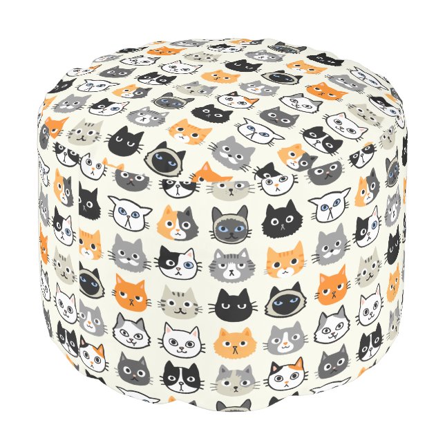 Cat Faces Pattern | Cool Kitty Cat Lover's Pouf (Angled Back)