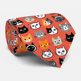 Cat Faces Pattern | Cool Kitty Cat Lover's Red Neck Tie