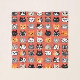 Cat Faces Pattern | Cool Kitty Cat Lover&#39;s Red Scarf