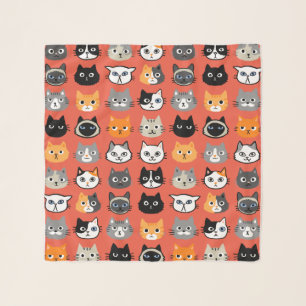 Cat Faces Pattern   Cool Kitty Cat Lover's Red Scarf
