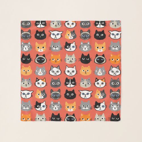 Cat Faces Pattern  Cool Kitty Cat Lovers Red Scarf