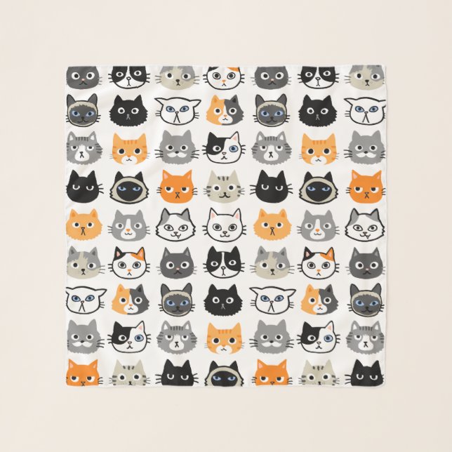 Cat Faces Pattern | Cool Kitty Cat Lover's Scarf (Front)