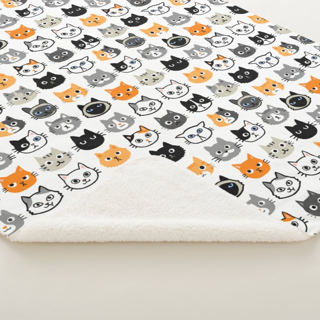 Cat Faces Pattern | Cool Kitty Cat Lover's Sherpa Blanket (3/4)