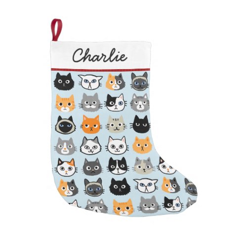 Cat Faces Pattern  Cool Kitty Cat Lovers Small Christmas Stocking