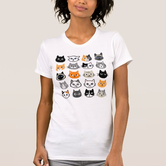 Cat Faces Pattern | Cool Kitty Cat Lover's T-Shirt (Front)