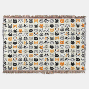 Cat Faces Pattern   Cool Kitty Cat Lover's Throw Blanket