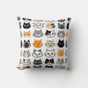 Cat Faces Pattern   Cool Kitty Cat Lover's Throw Pillow