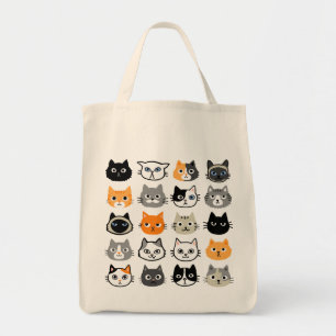 Cat Faces Pattern Cool Kitty Cat Lover's Tote Bag