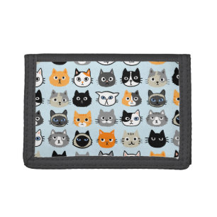 Cat Faces Pattern Cool Kitty Cat Lover's Tri-fold Wallet