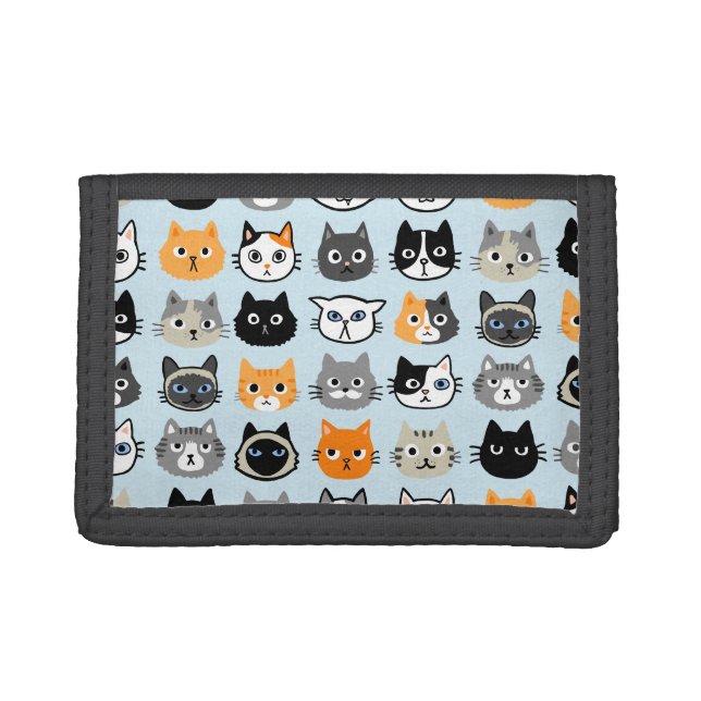 Cat Faces Pattern | Cool Kitty Cat Lover's Tri-fold Wallet (Front)
