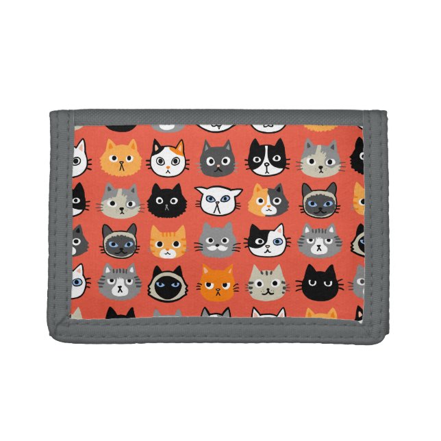 Cat Faces Pattern | Cool Kitty Cat Lover's Trifold Wallet (Front)