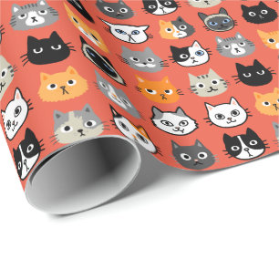 Cat Faces Pattern Cool Kitty Cat Lover's Wrapping Paper