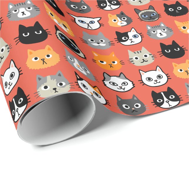 Cat Faces Pattern | Cool Kitty Cat Lover's Wrapping Paper (Roll Corner)