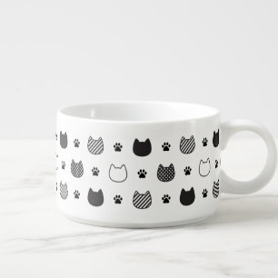 Cat Faces & Paws – Cute Black & White Chili Bowl