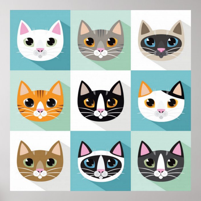 Cat Faces Poster | Zazzle.com