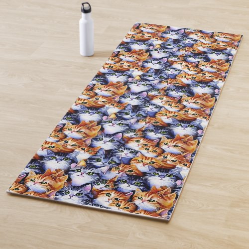Cat faces print collage domestic pet pattern yoga mat