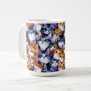 Cat faces print collage seamless pattern pet coffee mug