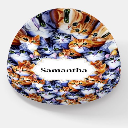 Cat faces print cute collage pattern custom name paperweight