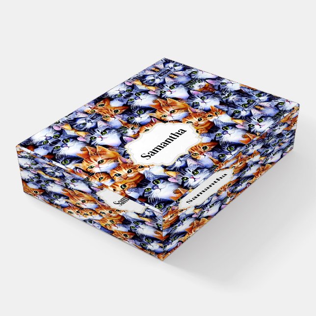 Cat faces print cute collage pattern custom name paperweight (Angled)