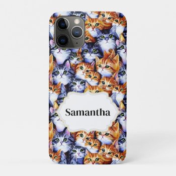Cat Faces Print Cute Print Collage Pattern Name Iphone 11 Pro Case by petcherishedangels at Zazzle