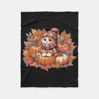 Cat-fall-leaves-hello-autumn-cat-kitten-lover-than Fleece Blanket