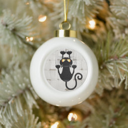 Cat Falling down fun cartoon character Ceramic Ball Christmas Ornament